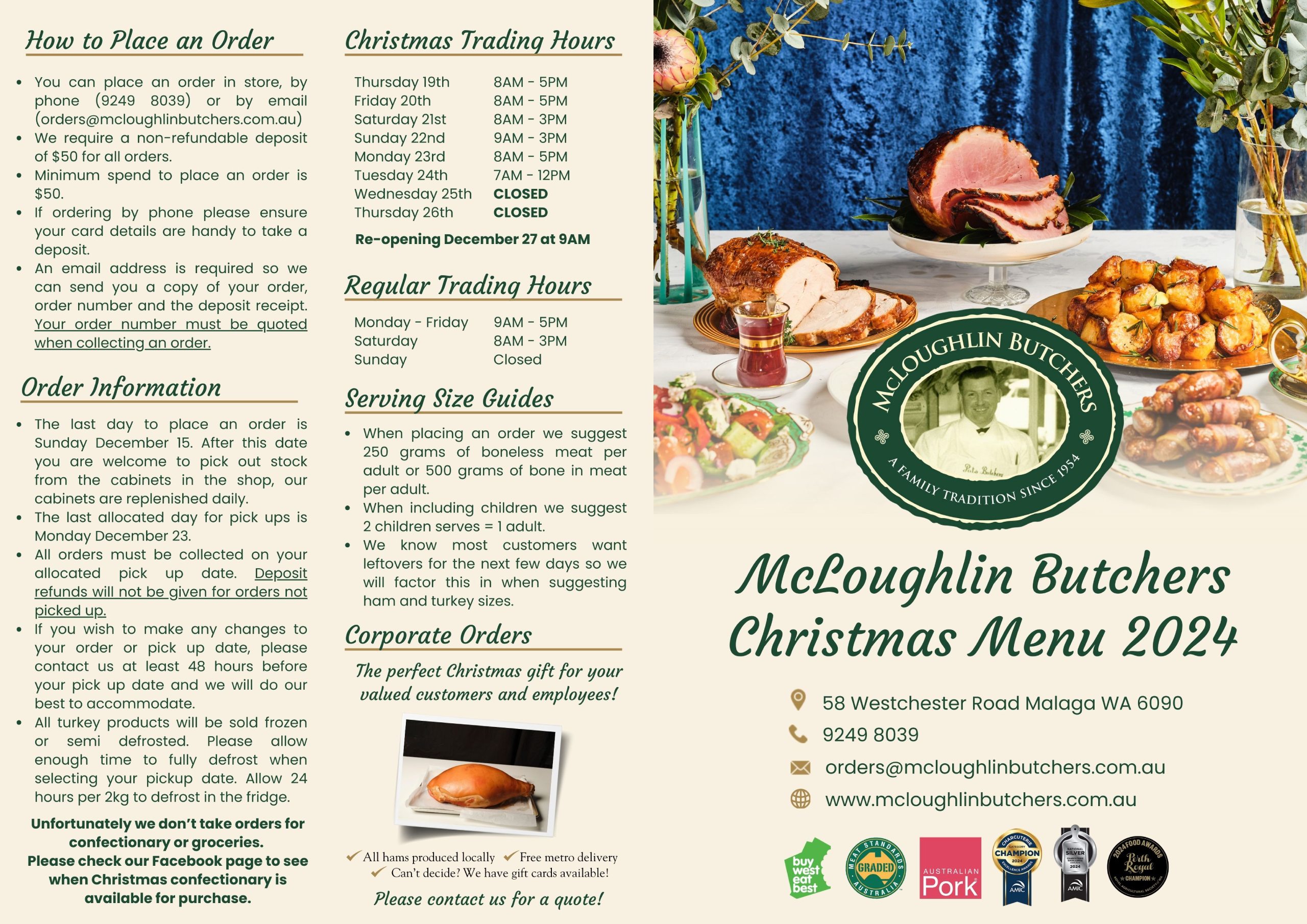 McLoughlin Butchers Christmas Shop Menu 2024 Page 2